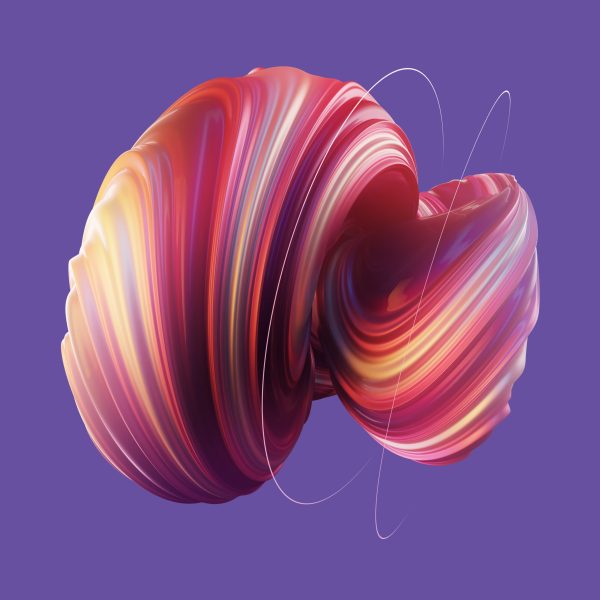 3d rendering of an abstract flowing shape with twisted colorful stripes